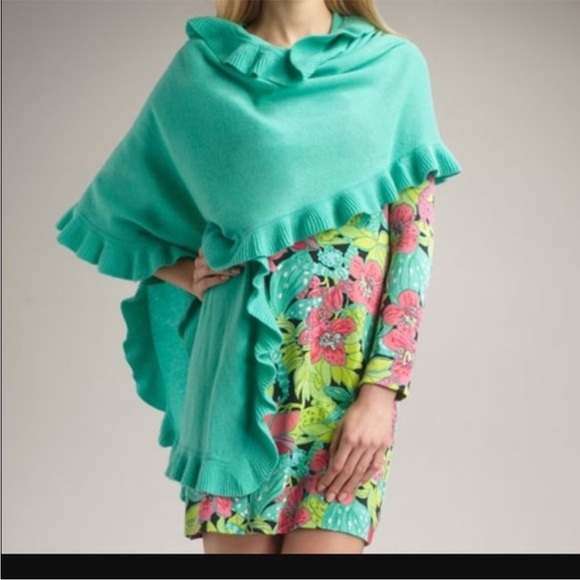 Lilly Pulitzer Cashmere Ruffle Wrap Spring Winter Scarf Shawl Lime Green OS EUC - Picture 7 of 7